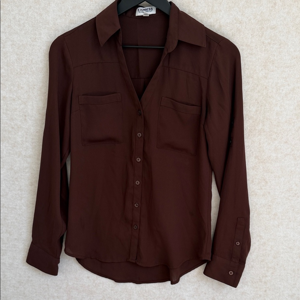 Express Brown Button-Up Blouse
